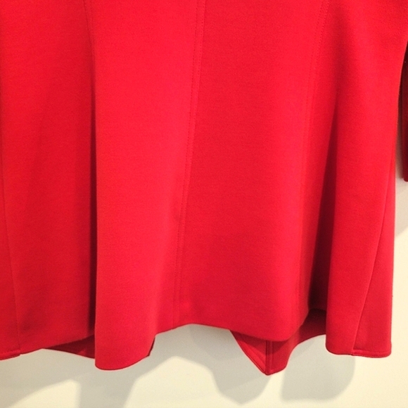 Calvin Klein 2 Red Draped Ruffled Collarless Open Front Long Cardigan Blazer - Picture 5 of 11